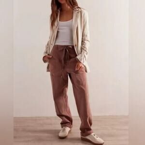 NEW Free People We the Free Hayden Pull-On Pants, Brown Women's Size L